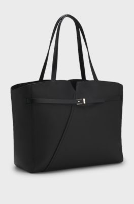 BOSS Revers tote bag in leather with belt detail, Black
