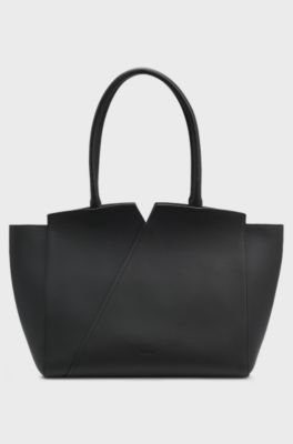 BOSS Revers tote bag in leather with belt detail, Black