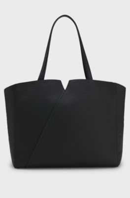 BOSS Revers tote bag in leather with belt detail, Black