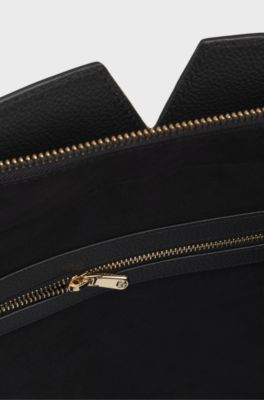 BOSS Revers tote bag in leather with belt detail, Black
