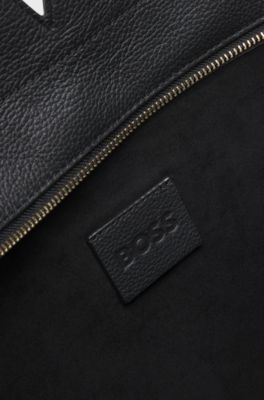 BOSS Revers tote bag in leather with belt detail, Black