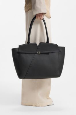 BOSS Revers tote bag in leather with belt detail, Black