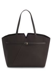 BOSS Revers tote bag in leather with belt detail, Dark Brown
