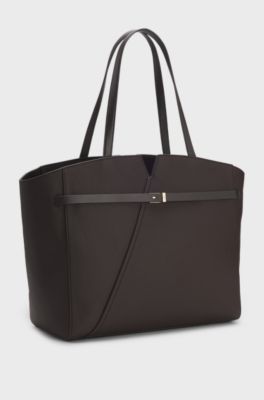 Cabas BOSS Revers en cuir avec d&eacute;tail de ceinture, Marron fonc&eacute;
