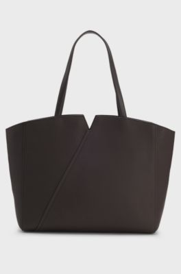 Cabas BOSS Revers en cuir avec d&eacute;tail de ceinture, Marron fonc&eacute;