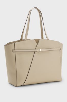 Borsa tote BOSS Revers in pelle con dettaglio cintura, Beige chiaro