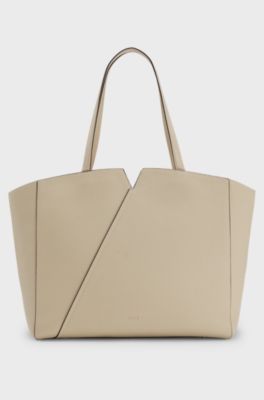 Borsa tote BOSS Revers in pelle con dettaglio cintura, Beige chiaro