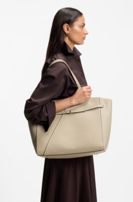 BOSS Revers tote bag in leather with belt detail, Light Beige