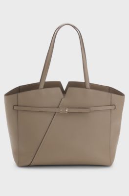 Borsa tote BOSS Revers in pelle con dettaglio cintura, Marrone chiaro