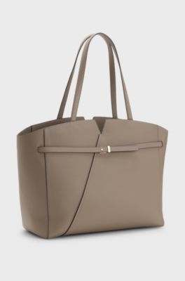 Borsa tote BOSS Revers in pelle con dettaglio cintura, Marrone chiaro
