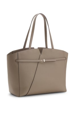 Revers tote bag in leather with belt detail 4
