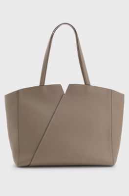 BOSS Revers tote bag in leather with belt detail, Light Brown