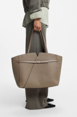 Cabas BOSS Revers en cuir avec d&eacute;tail de ceinture, Brun chin&eacute;