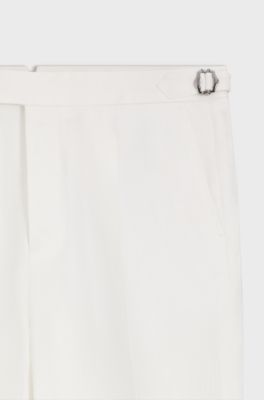 Relaxed-fit broek van linnen met plooien aan de voorkant, Wit