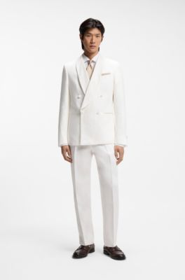 Relaxed-fit broek van linnen met plooien aan de voorkant, Wit