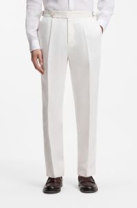 Relaxed-fit trousers in linen with front pleats, White