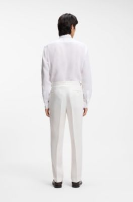 Pantaloni relaxed fit in lino con pieghe sulla parte anteriore, Bianco