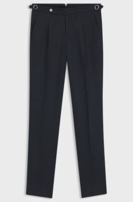 Pantaloni relaxed fit in lino con pieghe sulla parte anteriore, Blu scuro