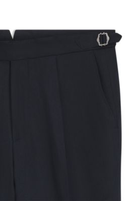 Relaxed-fit trousers in linen with front pleats, Dark Blue