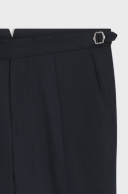 Pantalon coupe d&eacute;contract&eacute;e en lin avec plis sur le devant, Bleu fonc&eacute;