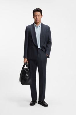 Pantalon coupe d&eacute;contract&eacute;e en lin avec plis sur le devant, Bleu fonc&eacute;