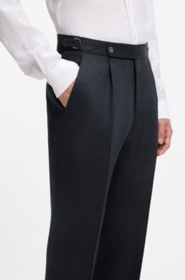 Relaxed-fit trousers in linen with front pleats, Dark Blue