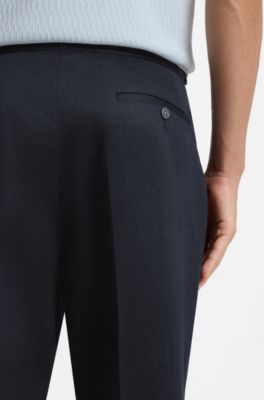 Relaxed-fit trousers in linen with front pleats, Dark Blue