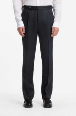 Pantaloni relaxed fit in lino con pieghe sulla parte anteriore, Blu scuro