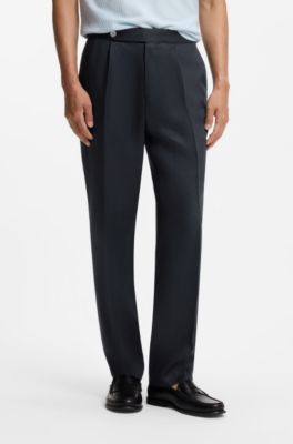 Relaxed-fit trousers in linen with front pleats, Dark Blue