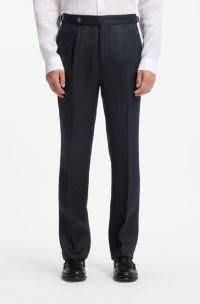 Relaxed-fit trousers in linen with front pleats, Dark Blue