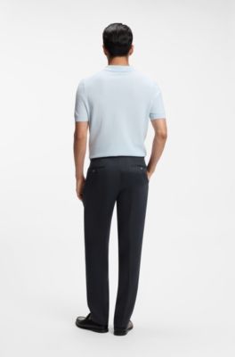Pantalon coupe d&eacute;contract&eacute;e en lin avec plis sur le devant, Bleu fonc&eacute;