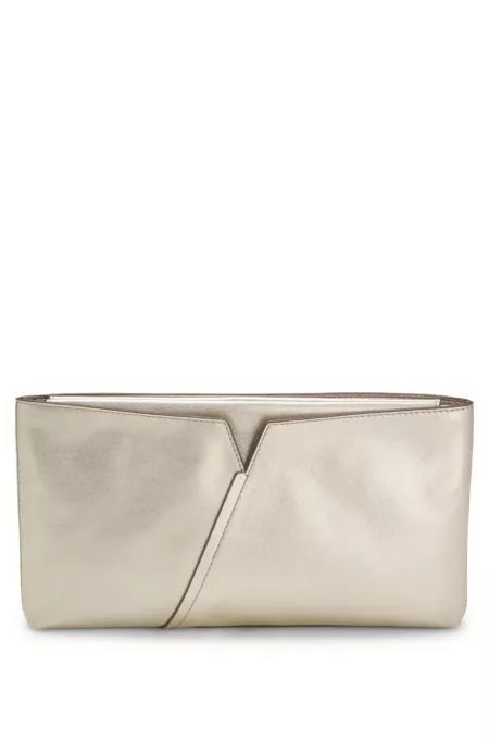 BOSS REVERS metallic-leather clutch bag with split topline