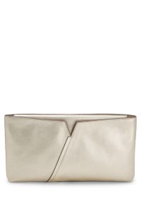 BOSS REVERS metallic-leather clutch bag with split topline, Gold