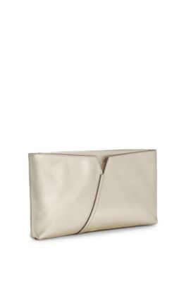 BOSS REVERS Clutch aus Metallic-Leder mit geteilter Oberkante, Gold