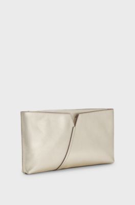 BOSS Revers metallic-leather clutch bag with split topline, Gold tone