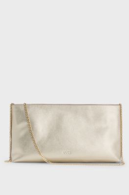 BOSS Revers metallic-leather clutch bag with split topline, Gold tone
