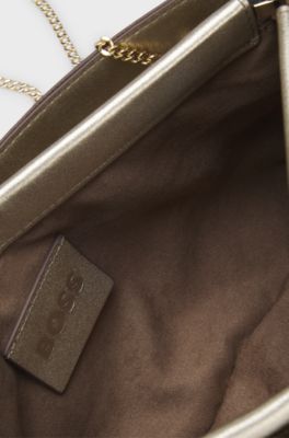 BOSS REVERS metallic-leather clutch bag with split topline, Gold