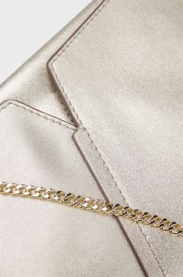 BOSS Revers metallic-leather clutch bag with split topline, Gold tone