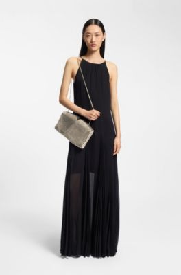 BOSS Revers metallic-leather clutch bag with split topline, Gold tone