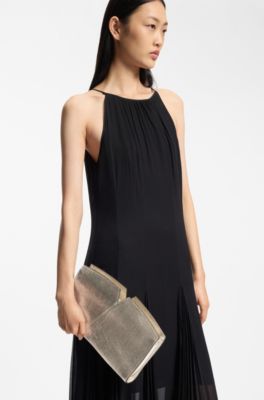 BOSS Revers metallic-leather clutch bag with split topline, Gold tone