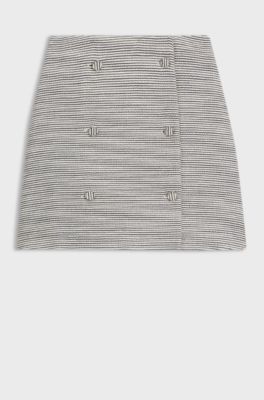 Striped wrap-style skirt with button detail, Patterned
