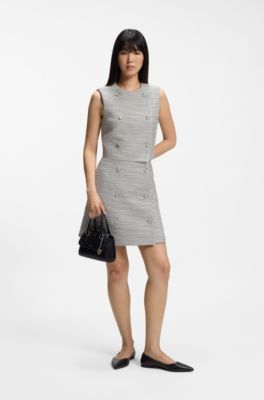 Striped wrap-style skirt with button detail, Patterned