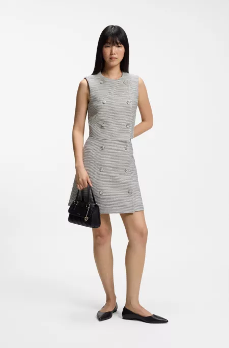 Striped wrap-style skirt with button detail