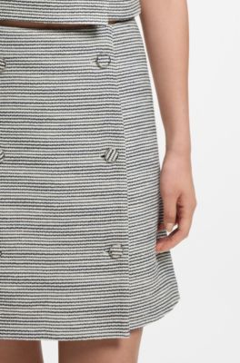 Striped wrap-style skirt with button detail, Patterned