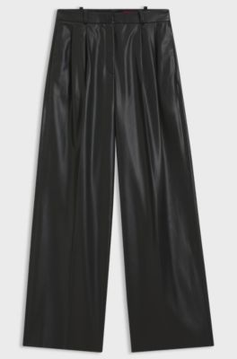 Regular-fit trousers in faux leather, Black