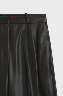 Regular-fit trousers in faux leather, Black