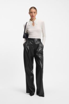 Regular-fit trousers in faux leather, Black