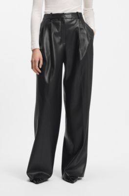 Regular-fit trousers in faux leather, Black