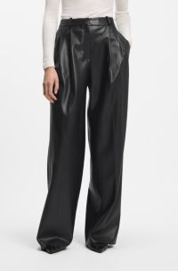 Regular-fit trousers in faux leather, Black