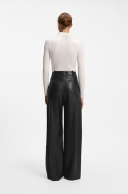 Regular-fit trousers in faux leather, Black